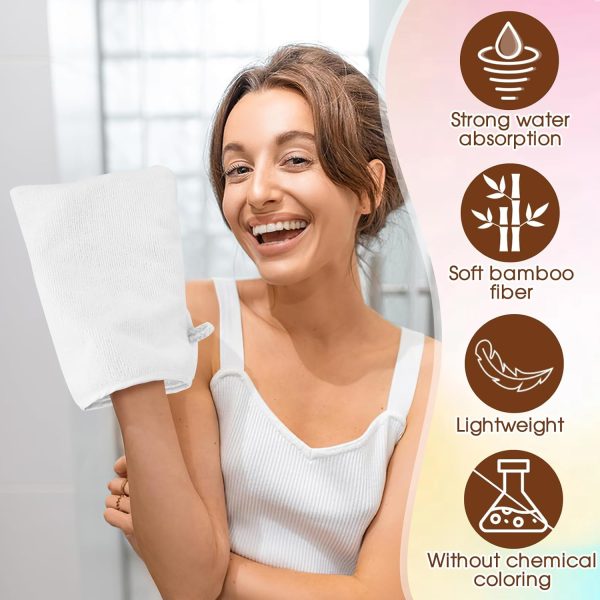 ⁦Qichan 10 Pcs Facial Mitts, 15 x 21cm Soft Bamboo Fiber Wash Mitts Body and Face, Reusable Makeup Remover Gloves, White Microfibre Face Cloth for Bath & SPA⁩ - الصورة ⁦3⁩
