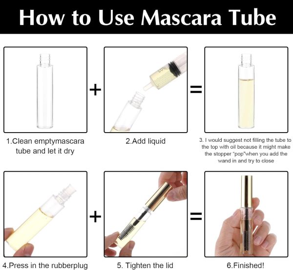 ⁦Tazweeq 10ml Empty Mascara Tube, 5pcs Clear Mascaras Tube with Wand, Mascara Tubes Empty for Castor Oil⁩ - الصورة ⁦2⁩