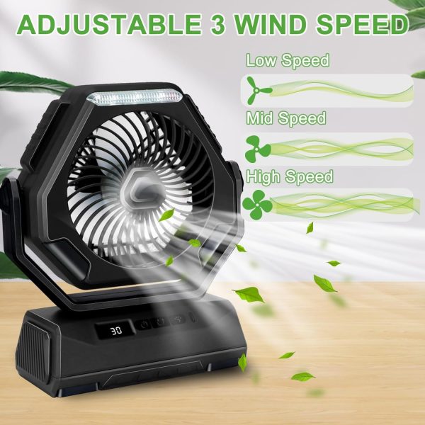 ⁦KASTWAVE Portable Fan Rechargeable, 6000mAh Battery Operated Fan with LED Lantern, 270°Head Rotation, 3 Speed USB Camping Fan with Hanging Hook for Travel Tent Fishing Car RV⁩ - الصورة ⁦3⁩