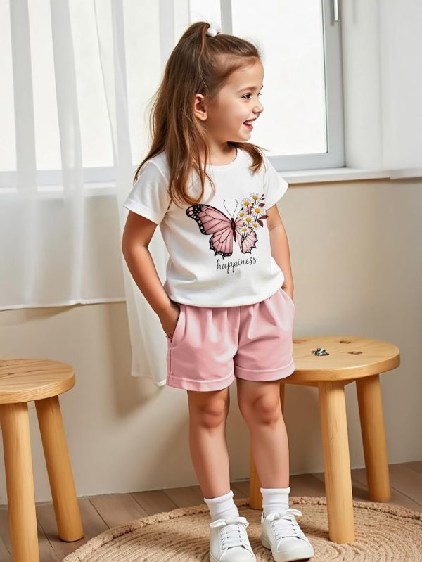 ⁦Xulinova Girls Butterfly Print T-Shirt & Shorts Set 4–8Y, ملابس اطفال بنات صيفية, ملابس, طقم العيد للبنات⁩ - الصورة ⁦6⁩