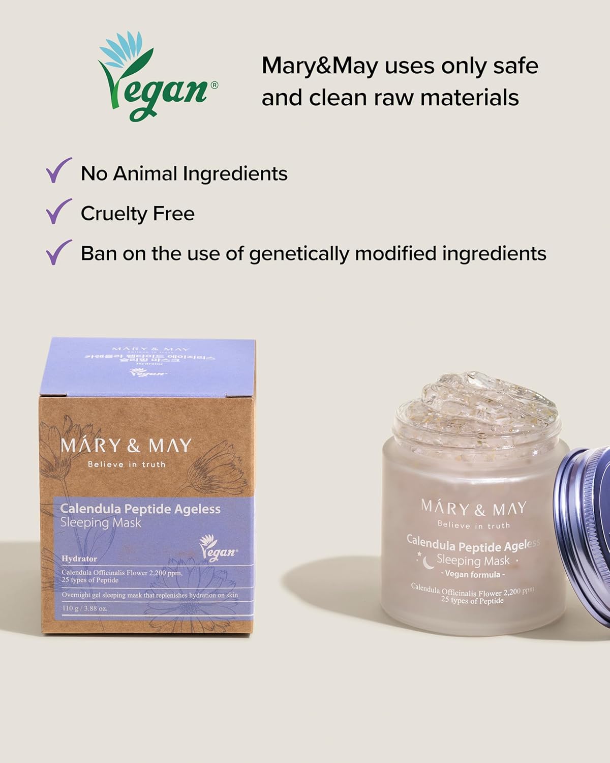 Mary&May Vegan Calendula Peptide Ageless Sleeping Mask 110g, Deep Hydration, Calendula petals, 25 types peptide, Hyaluronic, Gel type, Korean Facial Mask, marynmay 6 Mary&May Vegan Calendula Peptide Ageless Sleeping Mask 110g, Deep Hydration, Calendula petals, 25 types peptide, Hyaluronic, Gel type, Korean Facial Mask, marynmay - الصورة 6