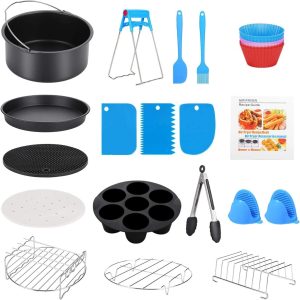 XICEN 8 Inch XL Air Fryer Accessories, 19 Pcs Deep Fryer Accessories with Recipe Cookbook for Growise Phillips Cozyna Fits All 4.2QT - 5.8QT Air Fryer