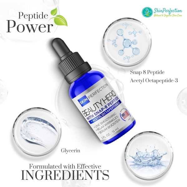 ⁦Skin Perfection Snap 8 Peptide Serum Anti-Aging Serum Booster Expression Line Wrinkles DIY Peptide Mix in any Facial Cream Crow's Feet Under-eye Wrinkle .5 oz⁩ - الصورة ⁦3⁩