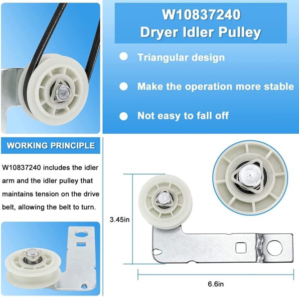 ⁦4392067 Dryer Repair Kit & W10837240 Dryer Idler Pulley,fit for Whirlpool Maytag Kenmore and More,with WPW10314173 Drum Roller, 661570V Dryer Belt and 279640 Idler Pulley - Dryer Replacement Parts⁩ - الصورة ⁦2⁩