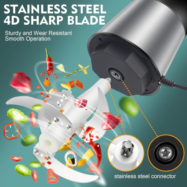 ⁦SKY-TOUCH 3L Electric Grinder Chopper｜300W Meat Processor｜Multi Food Chopper｜2 Speed Levels｜4 Sharp Blades｜for Meat Vegetables Fruits and Nuts｜26*26*28cm｜Use NOTED：2min Overheat Protection｜Detachable⁩ - الصورة ⁦5⁩