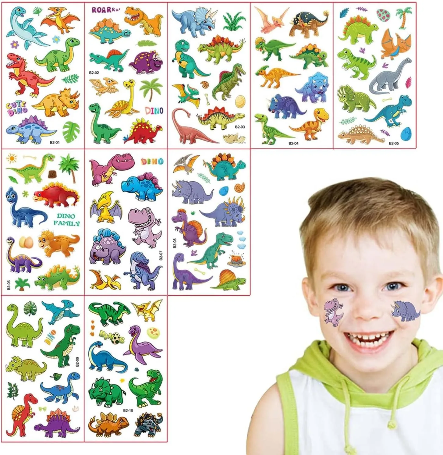 Dinosaur Temporary Tattoos, Boys Tattoos Waterproof Fake Tattoos Dinosaur Cartoon Tattoo Stickers for Children Party Bag Fillers Kids' Tattoo Pass The Parcel Gifts Dinosaur Party Favours, 20 Sheets