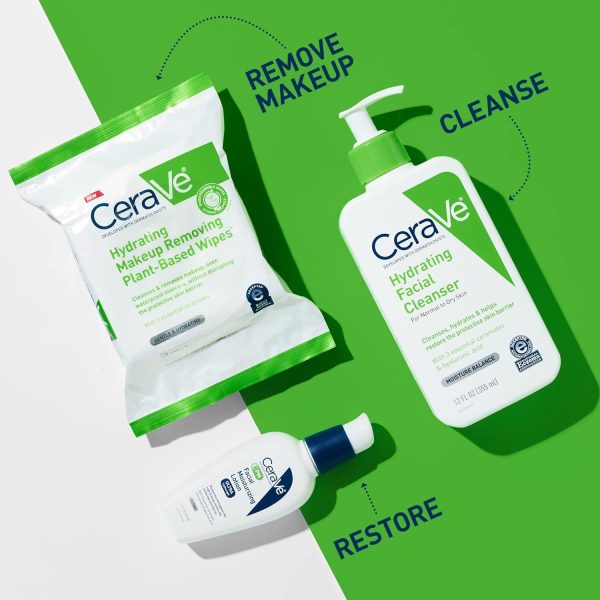 ⁦CeraVe Hydrating Facial Cleansing Makeup Remover Wipes| Plant Based Face Biodegradable in Home Compost| Wash Cloth| Suitable for Sensitive Skin| Fragrance-free Non-comedogenic| 25 Count⁩ - الصورة ⁦6⁩