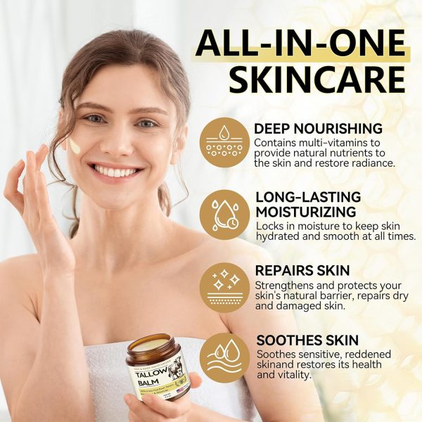 ⁦Veakoo Beef Tallow for Skin, Organic Whipped Tallow and Honey Balm, Grass Fed Beef Tallow Face Moisturizer, Natural Tallow Skin Care Cream Body Butter, Nourish and Soothe Dry Skin⁩ - الصورة ⁦3⁩