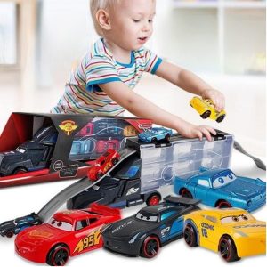 MKB Diecast Metal Alloy Pixar Cars 3 Metal carrier Truck Hauler with 6 Small Cars, 3 Jackson Storm McQueen Great Toys For Kids