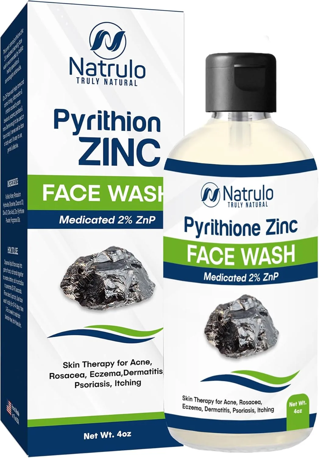 Pyrithione Zinc Face Wash | 2% ZnP Zinc Soap Skin Therapy Body Cleanser for Acne, Rosacea, Eczema, Dermatitis, Psoriasis, Itching | Cleansing, Calming Facial Wash | Zinc Face & Body Wash Made in USA