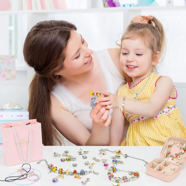 ⁦Bracelet Making Kits for Kids 68PCS,Silver Process Charms Bracelets Maker Kit for Girls, Beads for Kids' Pendant, Braclet and Necklace with Jewelry Orgnizer and Gift Bag,Gift for Gilrs 5-12 Years⁩ - الصورة ⁦5⁩