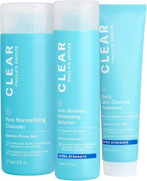 Paula's Choice CLEAR Extra Strength Acne Kit, 2% Salicylic Acid & 5% Benzoyl Peroxide for Severe Acne, Redness Relief, PACKAGING MAY VARY