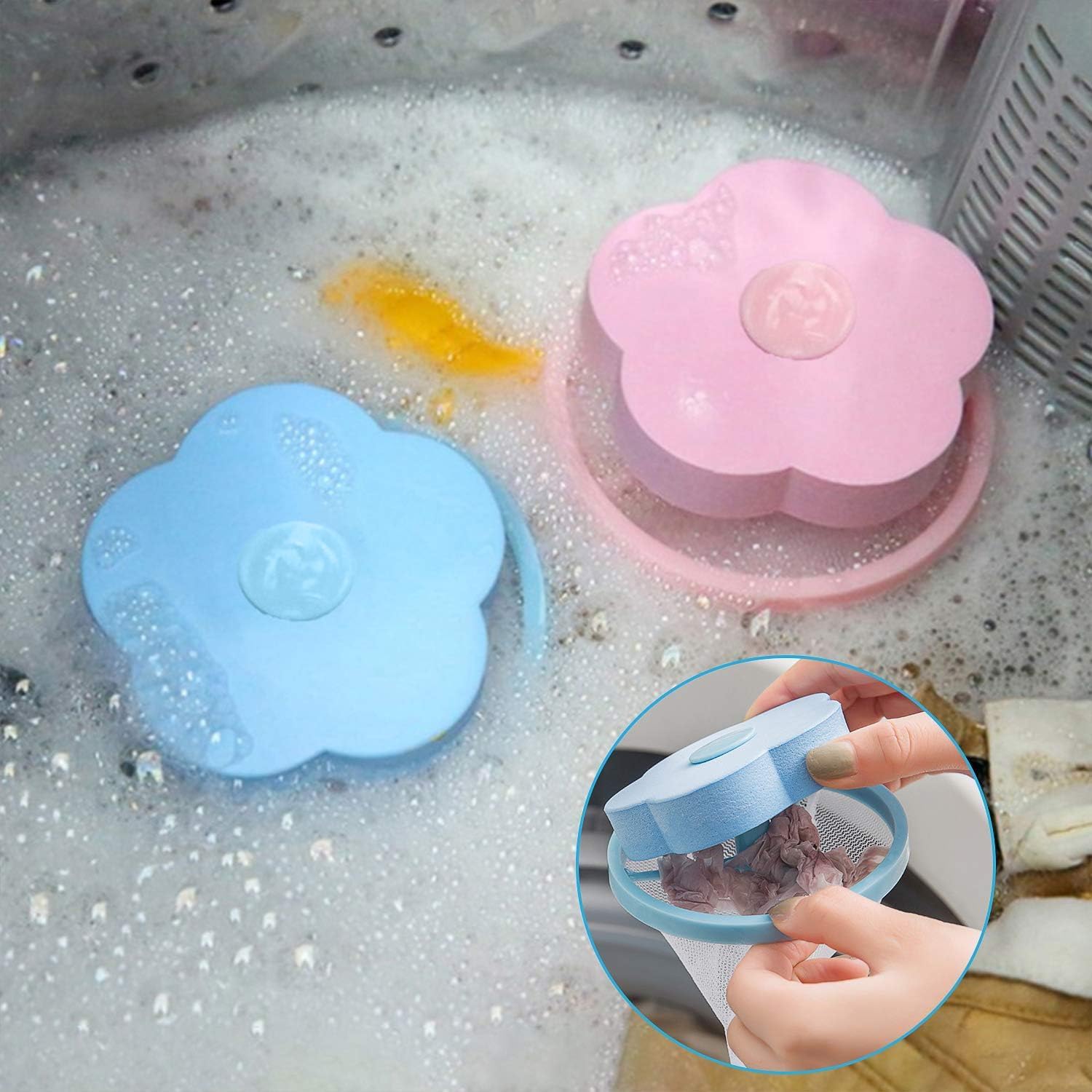 ZJR-KSA 4 Pieces of Reusable Washing Machine Float Filter Net Bag Plush Net Bag Hair Filter Net Bag Washing Machine Hair Catcher (Blue, Pink) 5 ZJR-KSA 4 Pieces of Reusable Washing Machine Float Filter Net Bag Plush Net Bag Hair Filter Net Bag Washing Machine Hair Catcher (Blue, Pink) - الصورة 5
