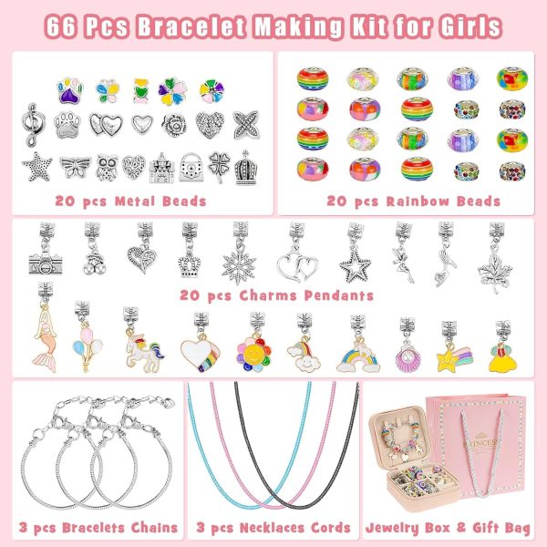 ⁦Bracelet Making Kits for Kids 68PCS,Silver Process Charms Bracelets Maker Kit for Girls, Beads for Kids' Pendant, Braclet and Necklace with Jewelry Orgnizer and Gift Bag,Gift for Gilrs 5-12 Years⁩ - الصورة ⁦3⁩