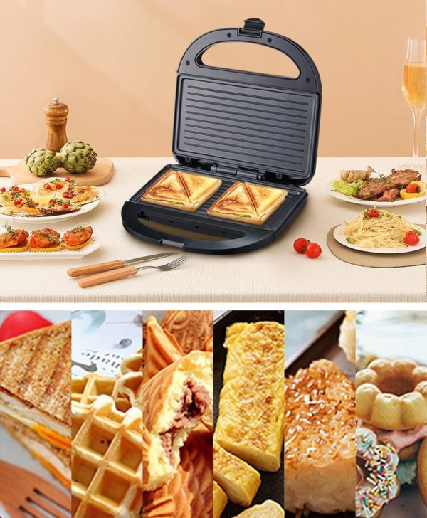 ⁦Sandwich Maker with Non-Stick Plates, Easy to Clean and Store, Perfect for Cooking Breakfast, Grilled Cheese, Tuna Melts and Snacks, Black A⁩ - الصورة ⁦4⁩