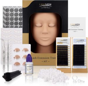 LASHVIEW Eyelash Extension Kit,Professional Eyelash Mannequin Head Kit with 4pc Removable Eyelids, Lash Kit for Eyelash Extensions Beginners,Training Makeup and Eyelash Graft