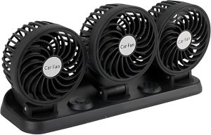 5V USB Three-Headed Car Fan – 360° Rotatable Auto Cooling Fan for Back Seat, Truck, Van, SUV, RV, Boat, Caravan – Quiet, Powerful Airflow (Black)