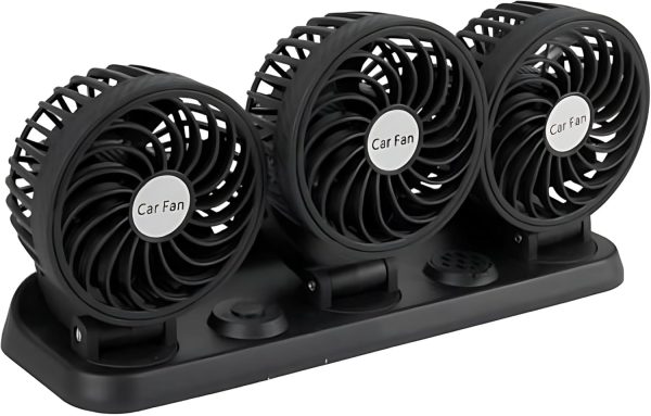 5V USB Three-Headed Car Fan – 360° Rotatable Auto Cooling Fan for Back Seat, Truck, Van, SUV, RV, Boat, Caravan – Quiet, Powerful Airflow (Black)