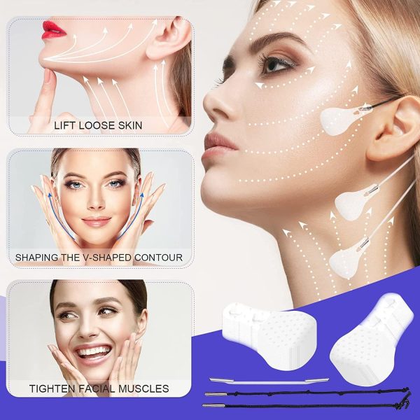 ⁦60 Pieces Face Lift Tapes Face Lifting Patch Invisible V-line Face lift Sticker Neck and Eye makeup Lift strips Waterproof Elasticity Double Chin Lift Patch with 4 Pieces Lifting Ropes for Women Girls⁩ - الصورة ⁦2⁩