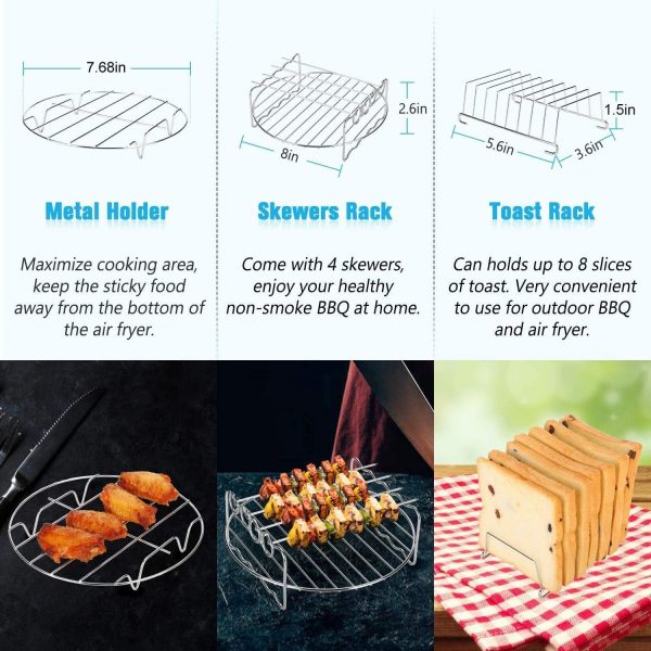 ⁦XICEN 8 Inch XL Air Fryer Accessories, 19 Pcs Deep Fryer Accessories with Recipe Cookbook for Growise Phillips Cozyna Fits All 4.2QT - 5.8QT Air Fryer⁩ - الصورة ⁦3⁩