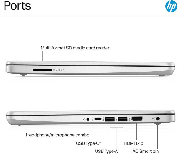 ⁦HP 14 Laptop Student Computer - New Version, Intel N150 Processor, 1-Year Microsoft 365, Windows 11 Pro, Copilot AI, Long Battery, 16GB RAM, 128GB UFS+256GB Micro SD, Sliver⁩ - الصورة ⁦9⁩