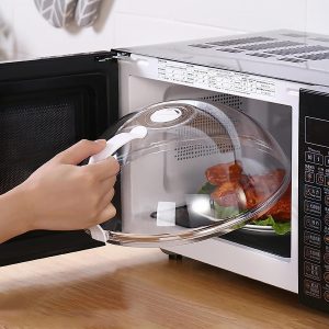 Paporich Microwave Splatter Cover for Food, Clear Splash Guard Cooker Lid, Large Plate Cover With Handle Steam Vents, BPA-Free, Food Guard Lid