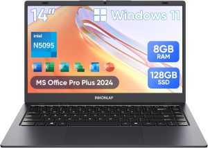 INHONLAP Laptop for Student, Home and Business, Quad-Core N5095 Processor, 2.9GHz, 8GB RAM, 128GB SSD, 1TB Expandable, 14 Inch Laptop Computer with MS Office Pro 2024, Win 11, WiFi 5, BT 5.0, USB 3.0