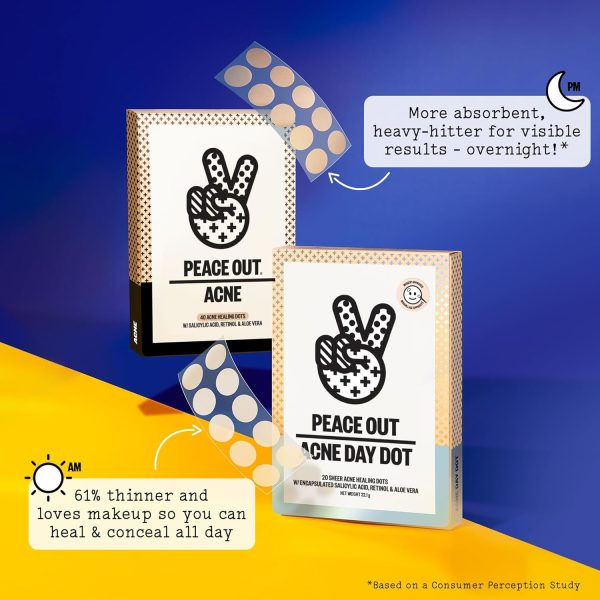 ⁦PEACE OUT Skincare Acne Dots, Hydrocolloid Pimple Patches Help Clear Blemishes Overnight, Award Winning Fast Acting Anti-Acne Solution (10 dots)⁩ - الصورة ⁦7⁩