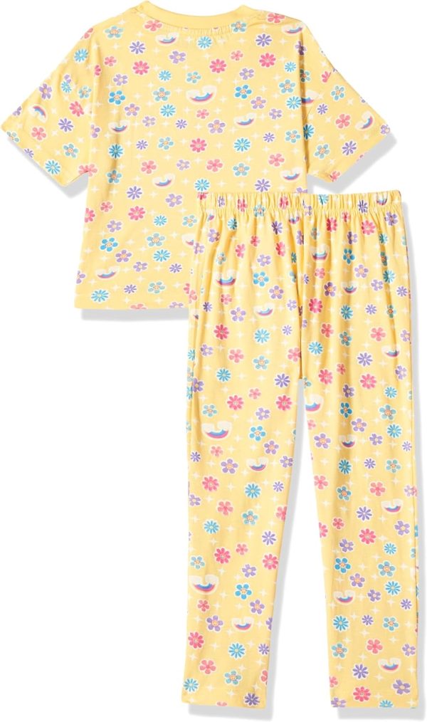 ⁦T2F Girls Cotton Printed Oversized Fit Crop Top and Pant Pajama Set⁩ - الصورة ⁦2⁩