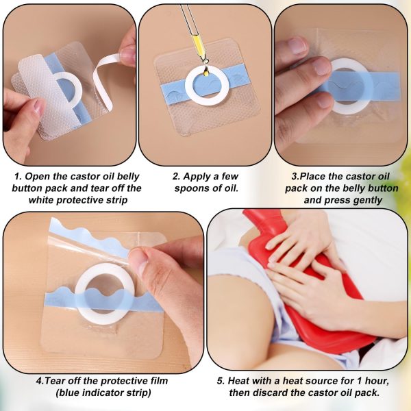 ⁦30PCS Castor Oil Pack Wrap, Self-Adhesive Castor Oil Belly, Button Patch Belly, Button Cleaner, Castor Oil Pads Cover, Absorbent Castor Oil Wraps Castor Oil Belly Wrap for Belly Button⁩ - الصورة ⁦4⁩