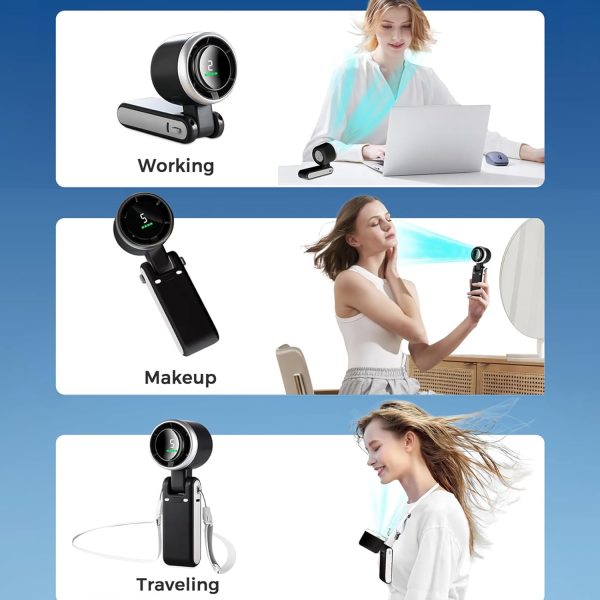 ⁦FOTN Portable Handheld Mini Turbo Fan(12H Standby), USB Rechargeable Travel Desk/Neck Fan with 5 Speeds, 3600mAh Battery & 13000RPM Speed, 3 IN 1 Foldable Personal Mini Fan for Travel/Home Black⁩ - الصورة ⁦7⁩