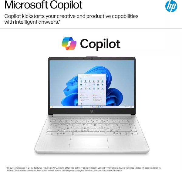 ⁦HP 14 Laptop Student Computer - New Version, Intel N150 Processor, 1-Year Microsoft 365, Windows 11 Pro, Copilot AI, Long Battery, 16GB RAM, 128GB UFS+256GB Micro SD, Sliver⁩ - الصورة ⁦7⁩