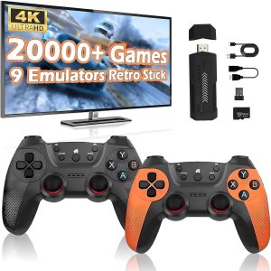 Sumkyle 2025 New Wireless Retro Game Console, 4K Retro Game Stick with 20,000+ Games and 9 Emulators Built-in, Plug and Play TV Video Games, 2.4G Wireless Controller（64G）