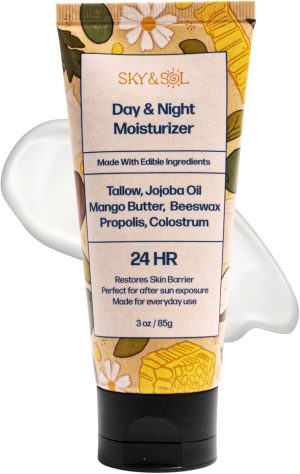 Sky and Sol & Moisturizer for All Skin Types Grass Fed Beef Tallow for Day & Night Skin Care All-Natural Ingredients Moisturizer Perfect for After-Sun Exposure – 3 oz