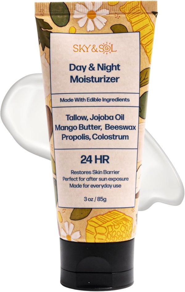 Sky and Sol & Moisturizer for All Skin Types Grass Fed Beef Tallow for Day & Night Skin Care All-Natural Ingredients Moisturizer Perfect for After-Sun Exposure – 3 oz