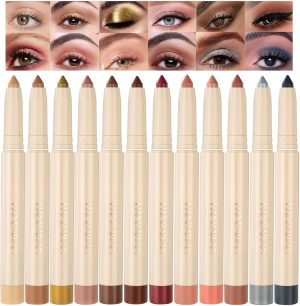 Excefore Eyeshadow Stick Colorful Set, Shimmer Glitter Pearl Cream EyeShadow Stick, Eyeshadow Crayon Shiny Colored Sticks, Eyeshadow Pen Eye Makeup Long Lasting Smooth Eye shadow Stick