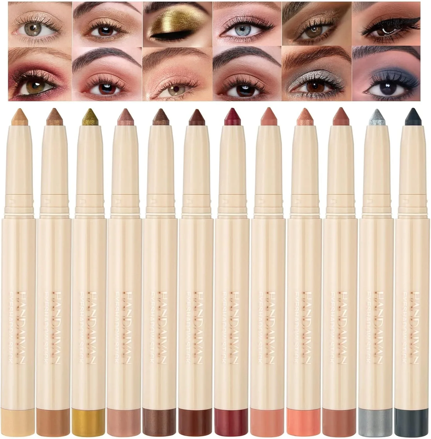 Excefore Eyeshadow Stick Colorful Set, Shimmer Glitter Pearl Cream EyeShadow Stick, Eyeshadow Crayon Shiny Colored Sticks, Eyeshadow Pen Eye Makeup Long Lasting Smooth Eye shadow Stick