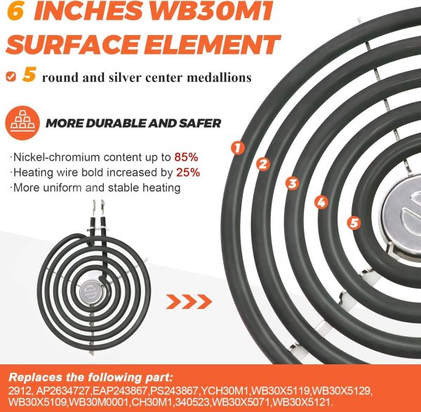 ⁦4 Pack ERS30M1 ERS30M2 Electric Stove Burner - Replacement for GE Hotpoint Kenmore,Electric Range Stove Burner Element Replacement 6"and 8" - Replaces WB30M1 and WB30M2 GE Stove Electric Burner⁩ - الصورة ⁦3⁩
