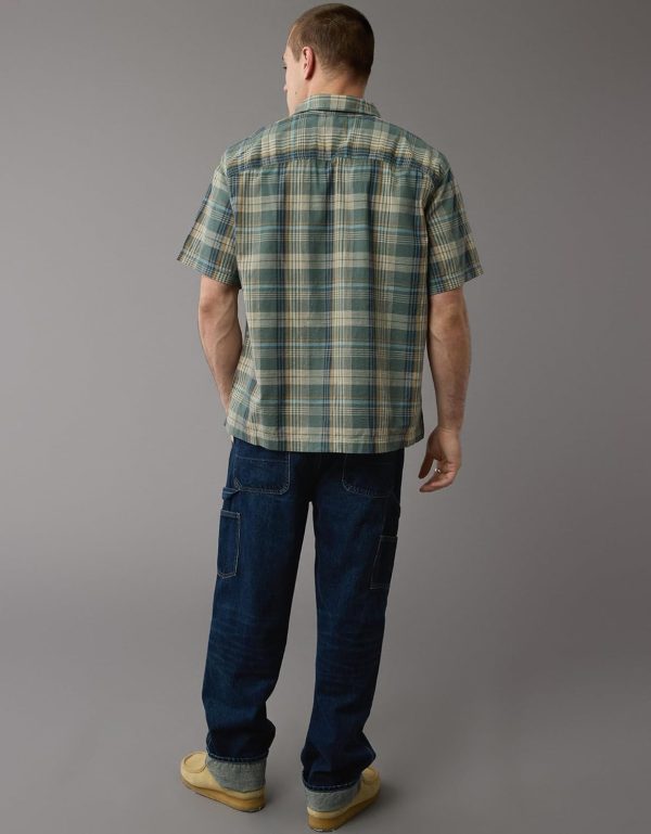 ⁦American Eagle Men Plaid Button-Up Poolside Shirt⁩ - الصورة ⁦6⁩