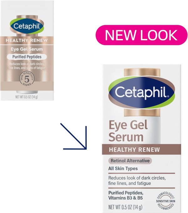 ⁦Cetaphil Healthy Renew Hydrating Eye Gel Serum 0.5 Oz, 24Hr Under Eye Cream for Anti Aging, Reduces the Appearance of Dark Circles and Wrinkles, Retinol Alternative Peptide Serum, For Sensitive Skin⁩ - الصورة ⁦2⁩