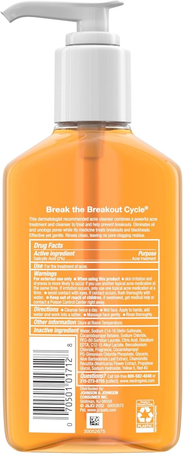 ⁦Neutrogena Oil-Free Acne Fighting Facial Cleanser with Salicylic Acid Acne Treatment Medicine, Daily Oil-Free Acne Face Wash for Acne-Prone Skin, 9.1 fl. oz, 3 pk⁩ - الصورة ⁦8⁩