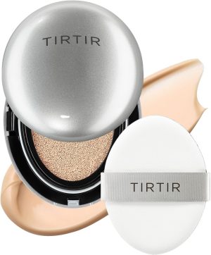 TIRTIR Aura Glow Cushion | Semi-Glow Finish, 72-Hour Radiance, Buildable coverage, Moisturized, Buildable skin, Korean Cushion, Pack of 1 (0.63 oz.), 21N Ivory