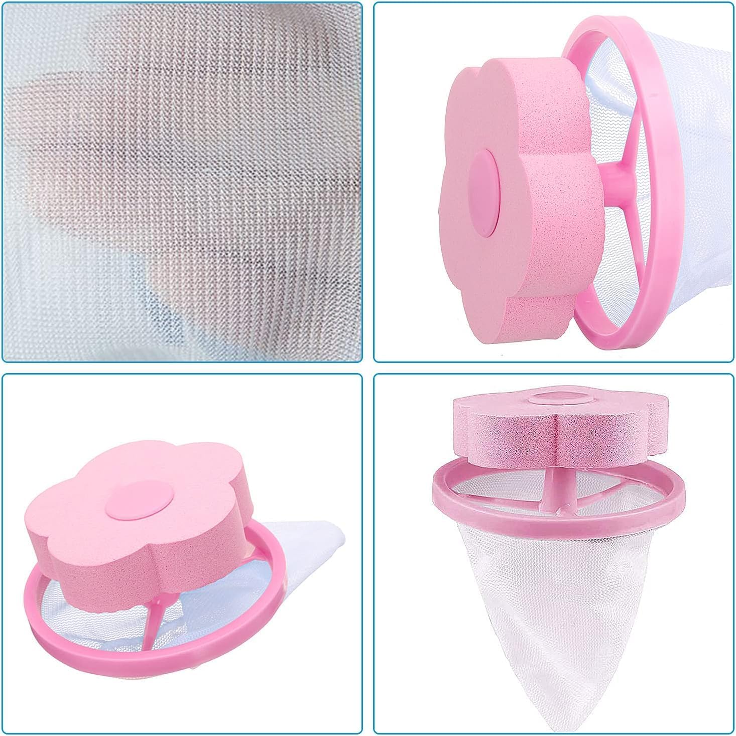 ZJR-KSA 4 Pieces of Reusable Washing Machine Float Filter Net Bag Plush Net Bag Hair Filter Net Bag Washing Machine Hair Catcher (Blue, Pink) 3 ZJR-KSA 4 Pieces of Reusable Washing Machine Float Filter Net Bag Plush Net Bag Hair Filter Net Bag Washing Machine Hair Catcher (Blue, Pink) - الصورة 3
