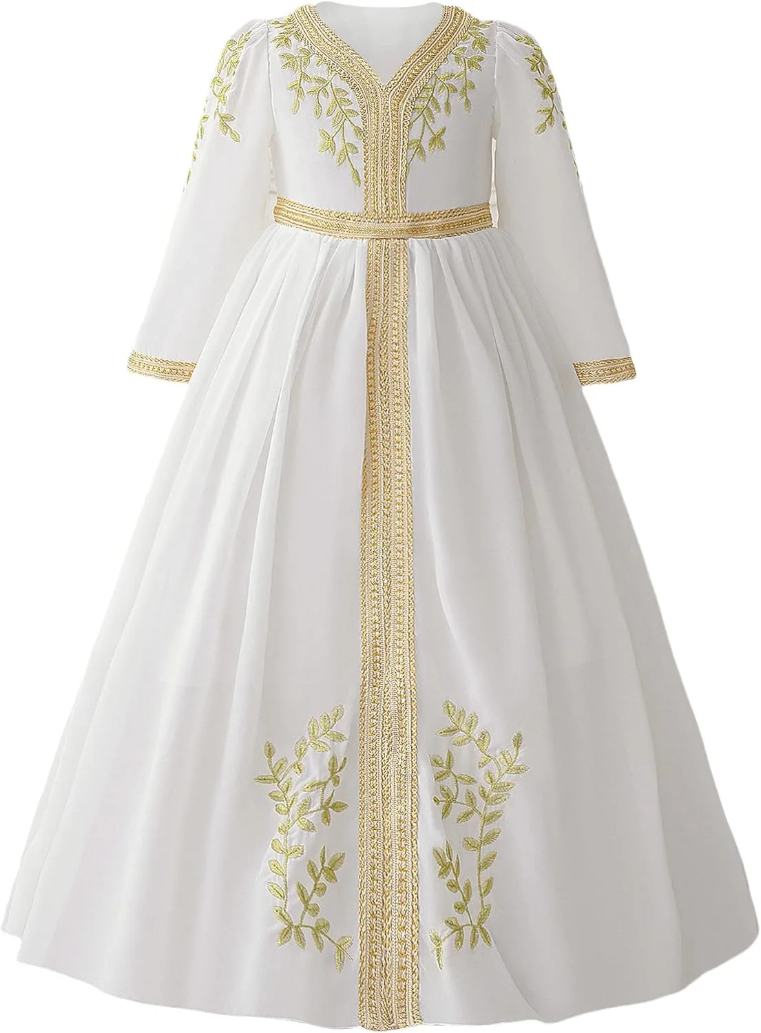 SEAUR Girls Evening Dress Embroidered Floral Long Sleeve Princess Elegant Party Wedding Bridesmaid Pageant Party Prom Cute Toddler Kids Gown 4-7 Years