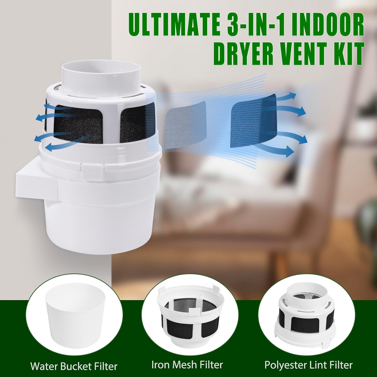 Upgraded Version - VIWINVELA 3 IN 1 Indoor Dryer Vent Kit with White Dryer Vent Hose - Dryer Lint Catcher Water Filter Bucket - Dryer Lint Trap for Electric Dryer 2 Upgraded Version - VIWINVELA 3 IN 1 Indoor Dryer Vent Kit with White Dryer Vent Hose - Dryer Lint Catcher Water Filter Bucket - Dryer Lint Trap for Electric Dryer - الصورة 2
