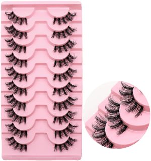 MAKINGTEC False Eyelashes - Half Lashes with Clear Band, Fluffy Volume, Soft 3D Wispy Lashes (10 Pairs)