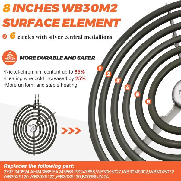 ⁦4 Pack ERS30M1 ERS30M2 Electric Stove Burner - Replacement for GE Hotpoint Kenmore,Electric Range Stove Burner Element Replacement 6"and 8" - Replaces WB30M1 and WB30M2 GE Stove Electric Burner⁩ - الصورة ⁦2⁩
