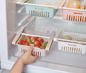 Excefore Adjustable Storage Rack Refrigerator Partition Layer Organizer Retractable Fridge Drawer Refrigerator Storage Box (4pcs) Kitchen Fridge Organisers Refrigerator Drawer Fruit Vegetable