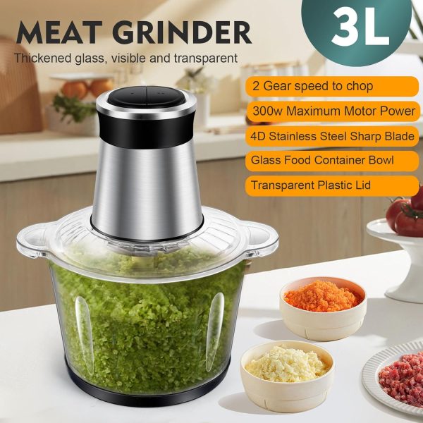 ⁦SKY-TOUCH 3L Electric Grinder Chopper｜300W Meat Processor｜Multi Food Chopper｜2 Speed Levels｜4 Sharp Blades｜for Meat Vegetables Fruits and Nuts｜26*26*28cm｜Use NOTED：2min Overheat Protection｜Detachable⁩ - الصورة ⁦3⁩