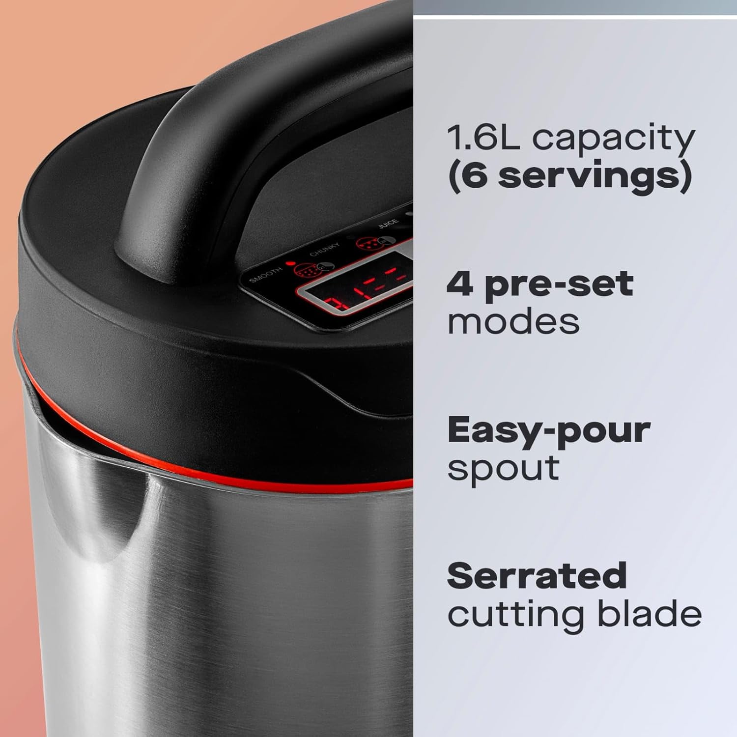 Daewoo SDA1714 Maker | Usage-1000W | 1.6L Capacity | Ideal for Smooth & Chunky Soup | Led Indicator Lights | Overfill and Overspill Sensors, Stainless Steel, 1000 W, 1.6 liters, Silver 2 Daewoo SDA1714 Maker | Usage-1000W | 1.6L Capacity | Ideal for Smooth & Chunky Soup | Led Indicator Lights | Overfill and Overspill Sensors, Stainless Steel, 1000 W, 1.6 liters, Silver - الصورة 2
